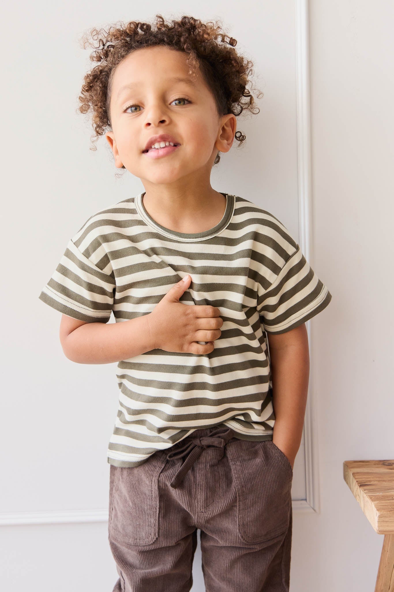 Pima Cotton Hunter Tee - Oliver Stripe Pinecone/Cassava