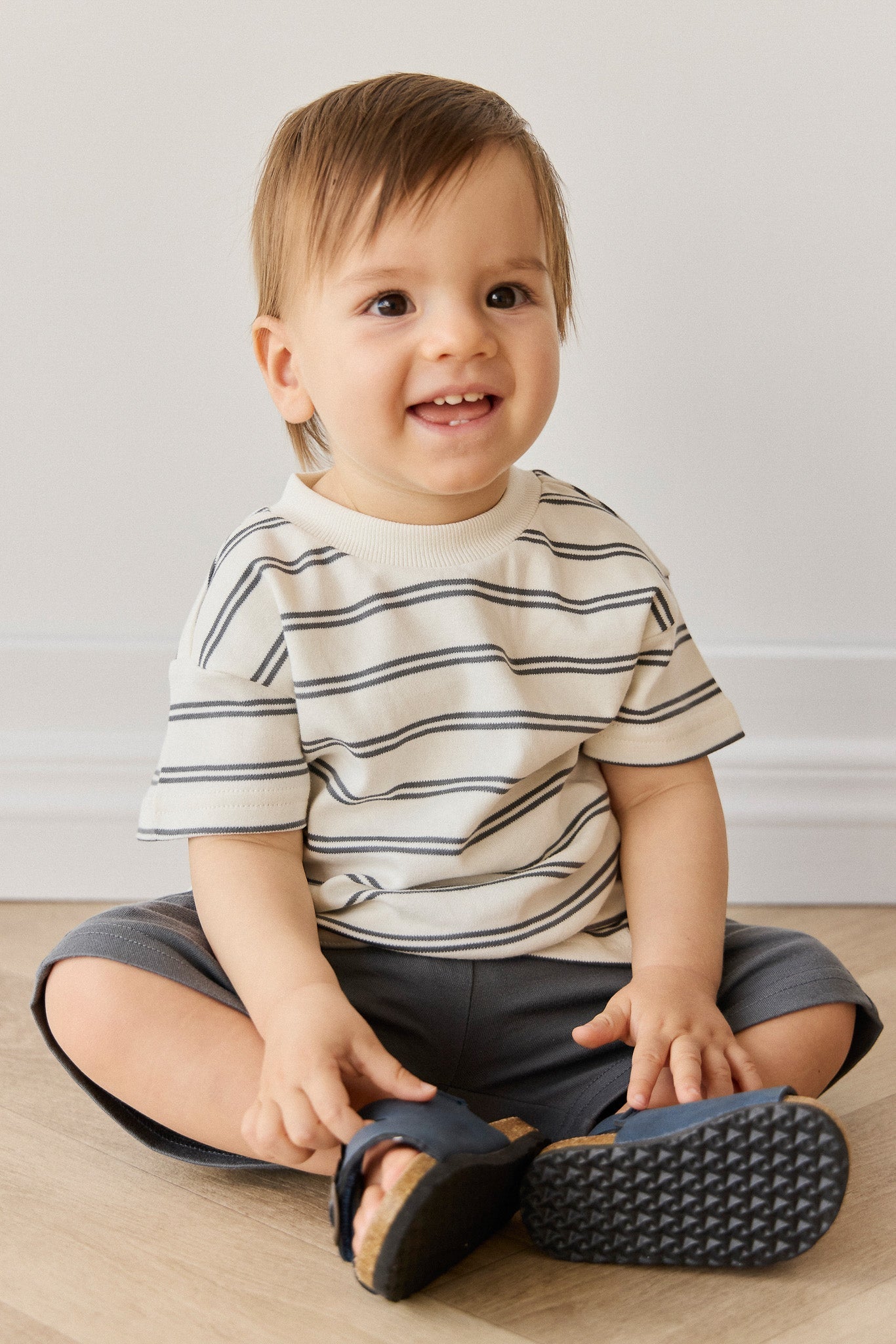 Pima Cotton Otis Tee - Dual Stripe Atlantic/Cloud