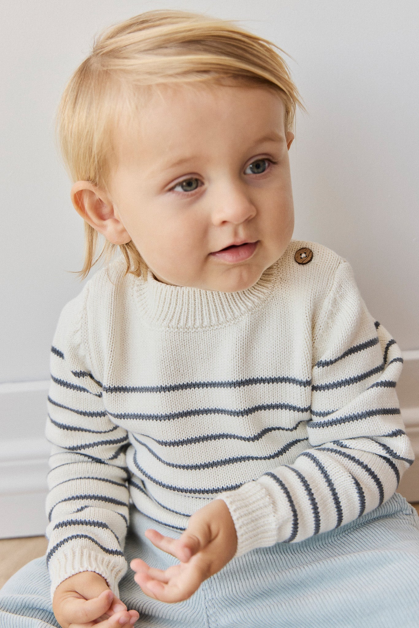 Malcolm Knitted Jumper - Malcolm Stripe Cloud/Atlantic