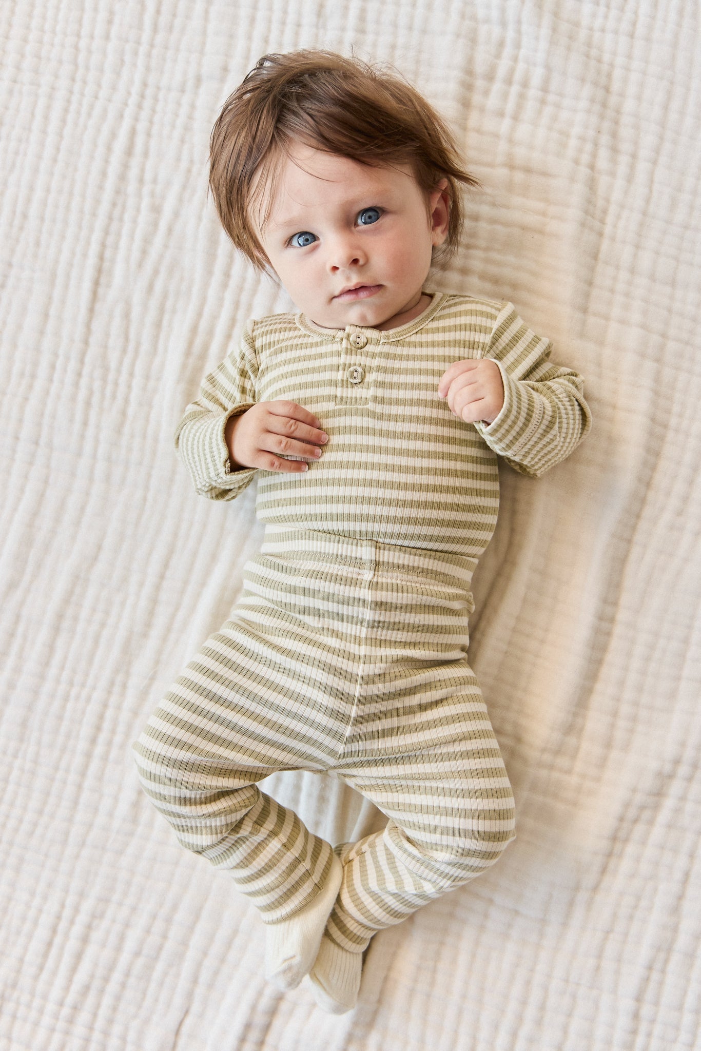 Organic Cotton Modal Everyday Legging - Slim Stripe Pampas/Sun Rays