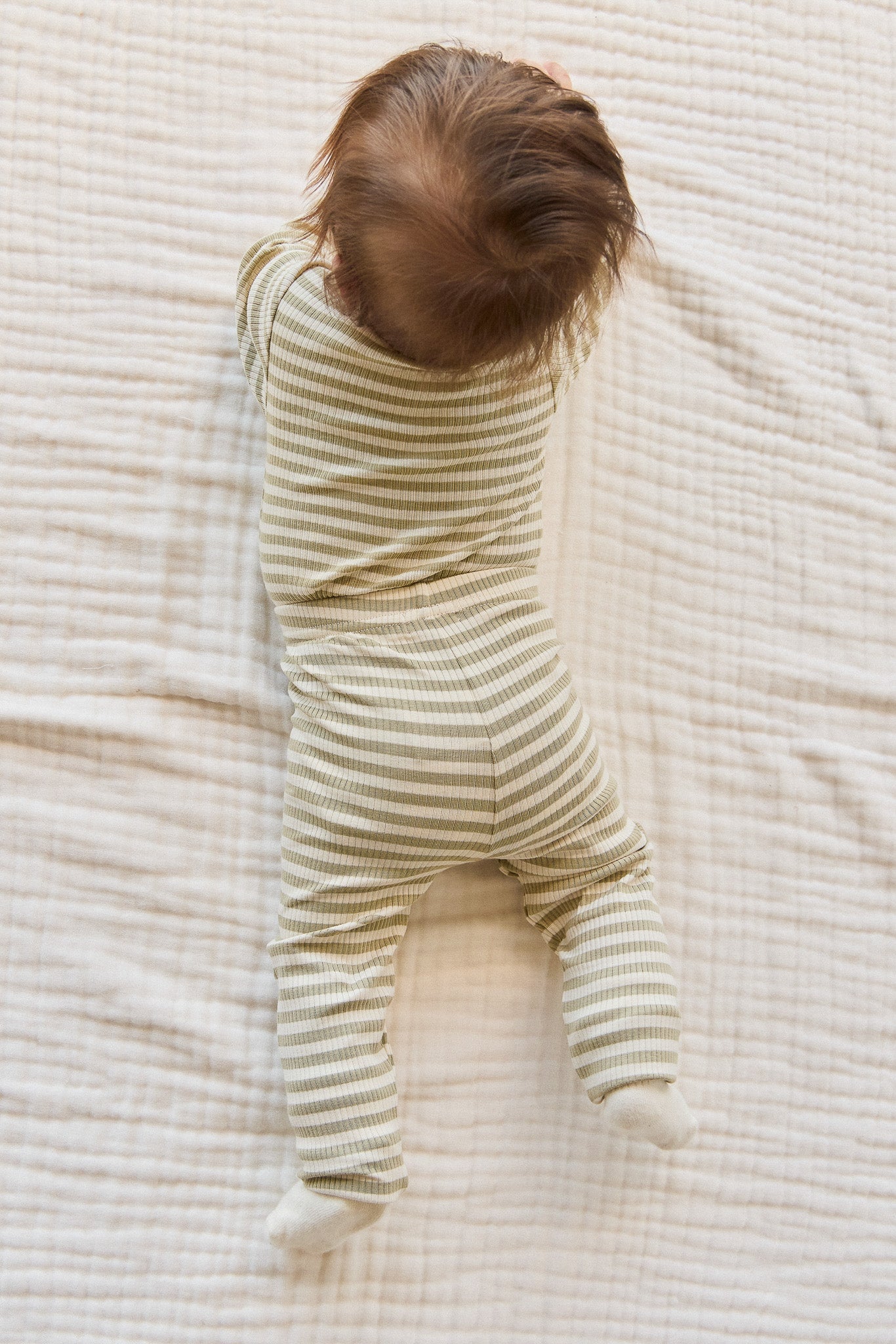 Organic Cotton Modal Long Sleeve Bodysuit - Slim Stripe Pampas/Sun Rays