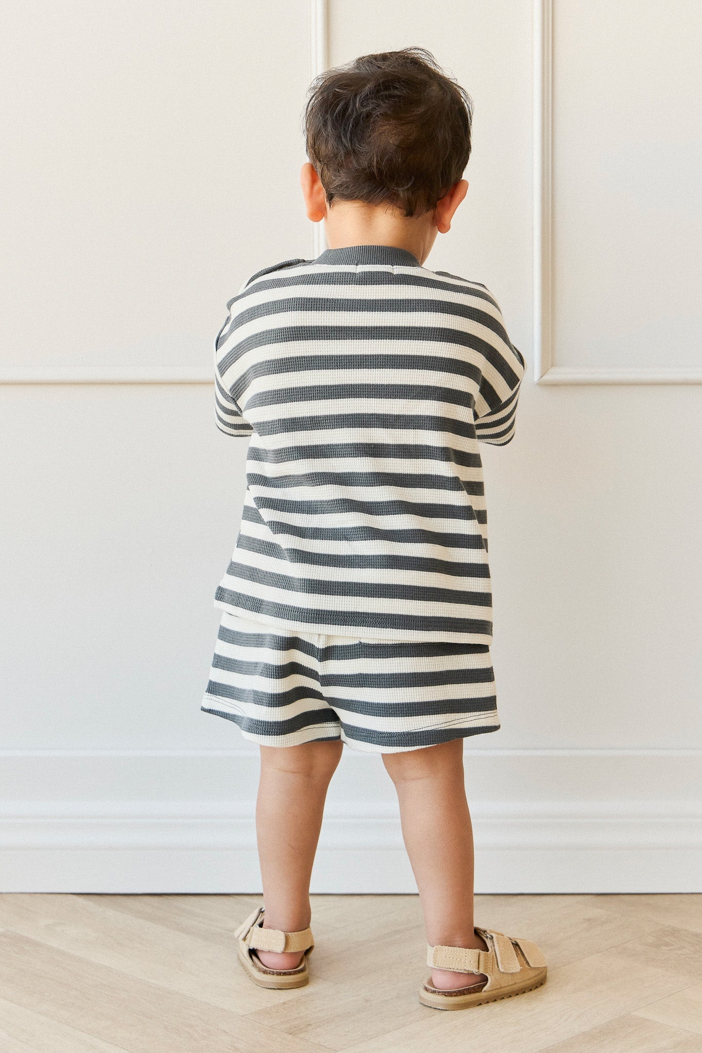 Organic Cotton Waffle Leith Short - Oliver Stripe Atlantic/Cloud