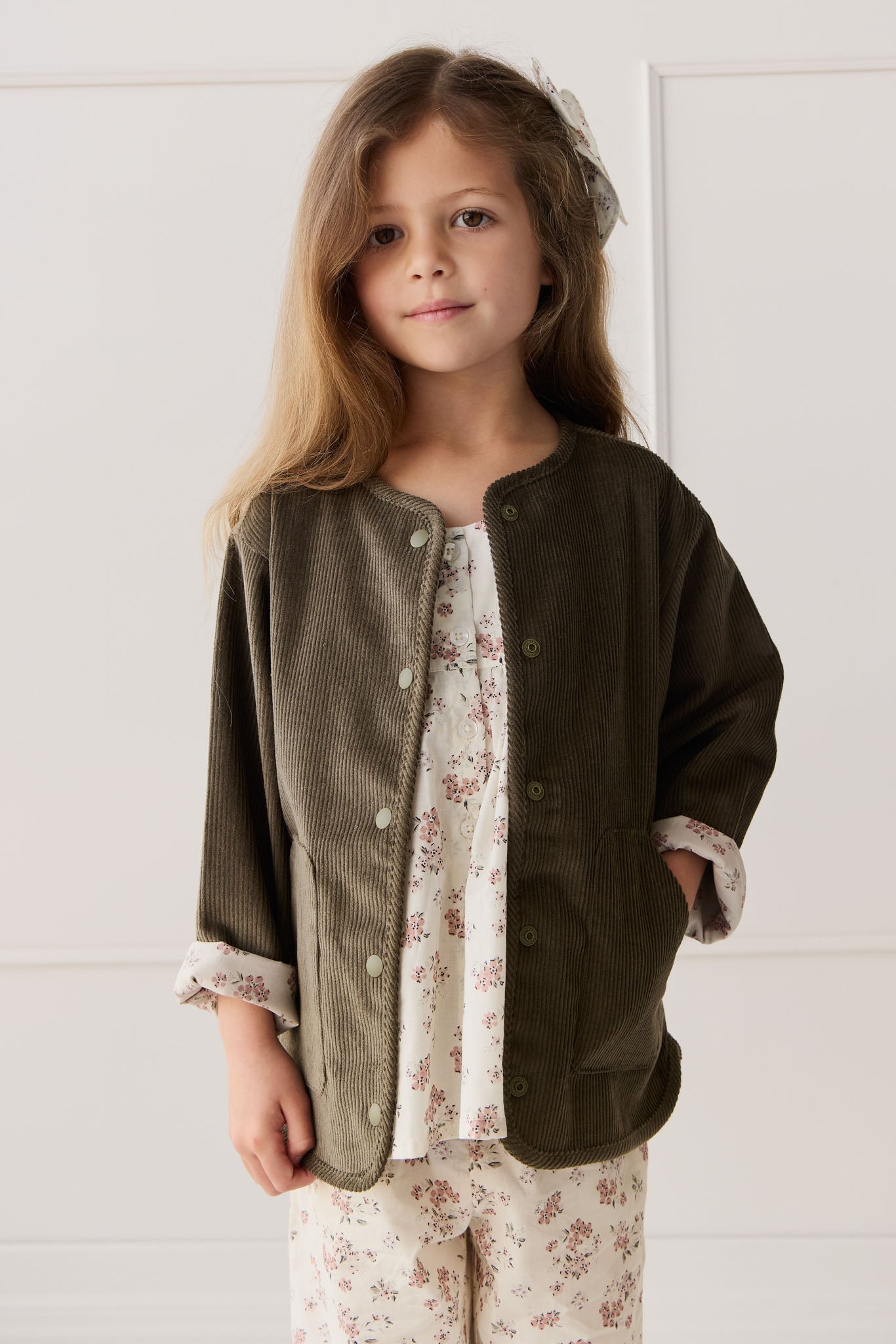 Esther Corduroy Jacket - Khaki/Selena Blush