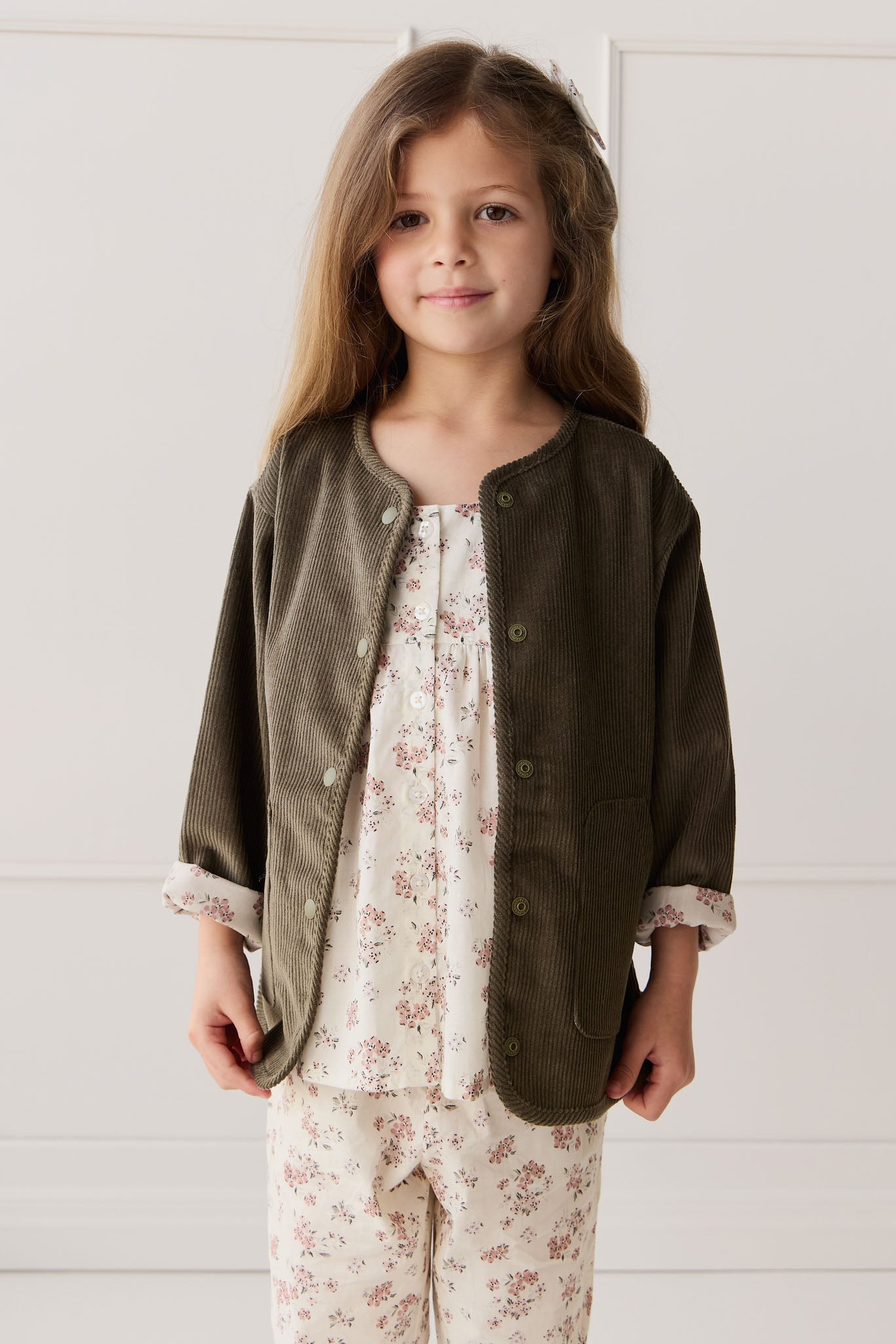 Esther Corduroy Jacket - Khaki/Selena Blush