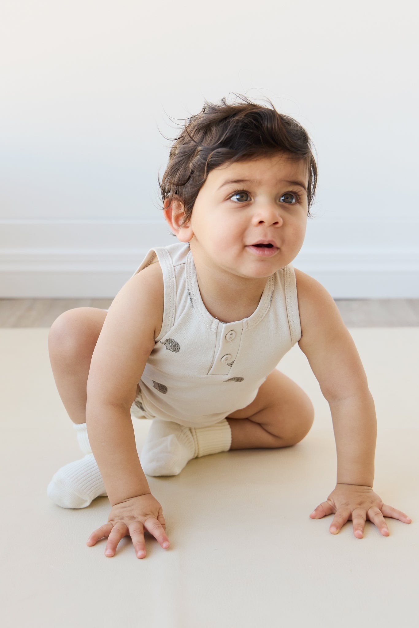 Pima Cotton Noah Playsuit - Henry Hedgehog Birch