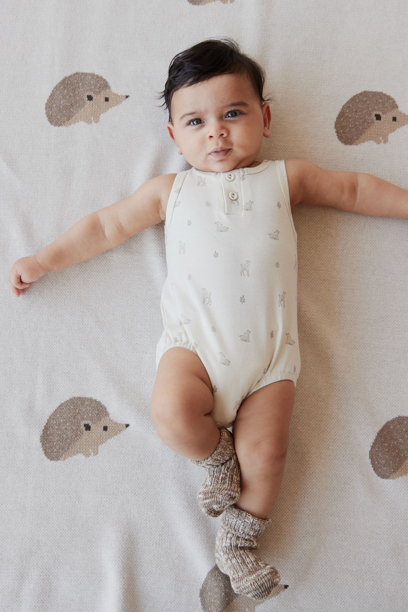 Pima Cotton Noah Playsuit - Fable Deer Cloud
