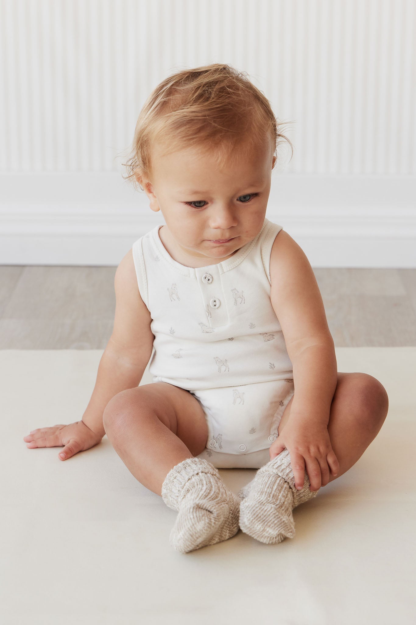 Pima Cotton Noah Playsuit - Fable Deer Cloud