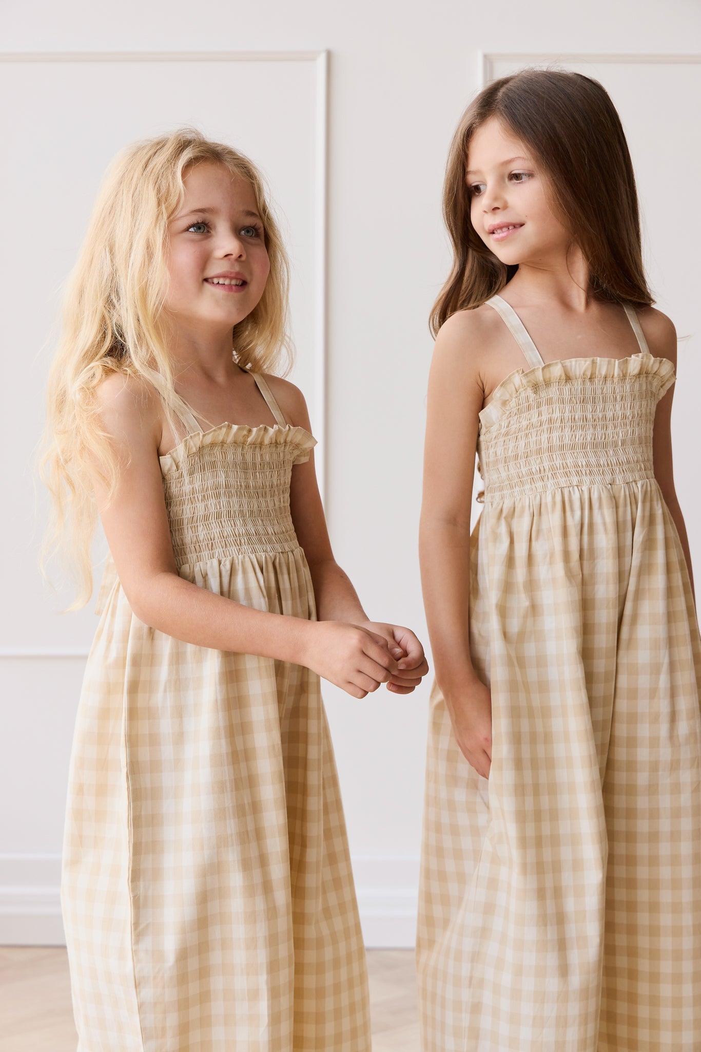 Organic Cotton Arabella Jumpsuit - Gingham Pale Khaki