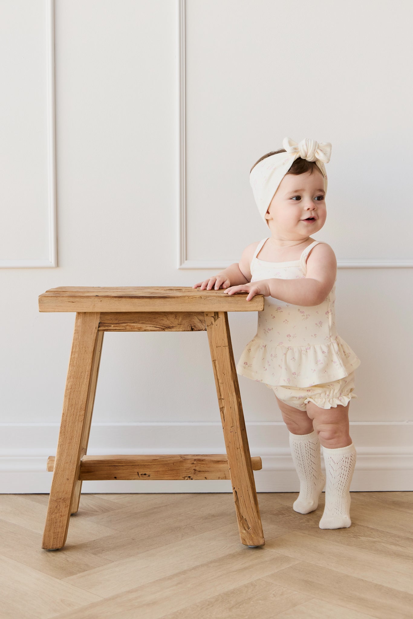 Organic Cotton Fine Rib Frill Bloomer - Caroline Egret