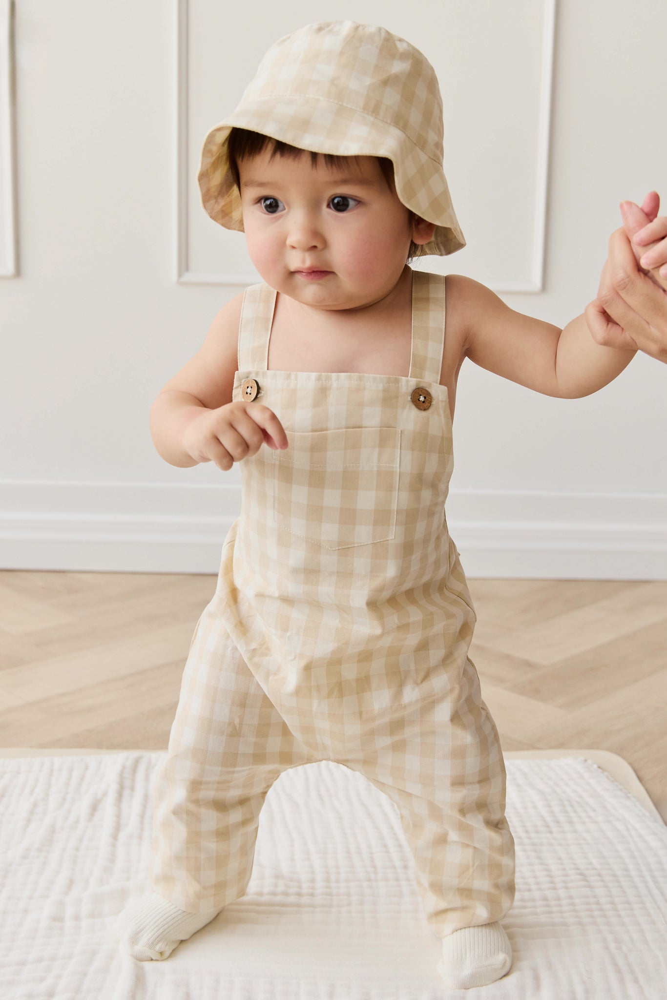 Organic Cotton Bucket Hat - Gingham Pale Khaki