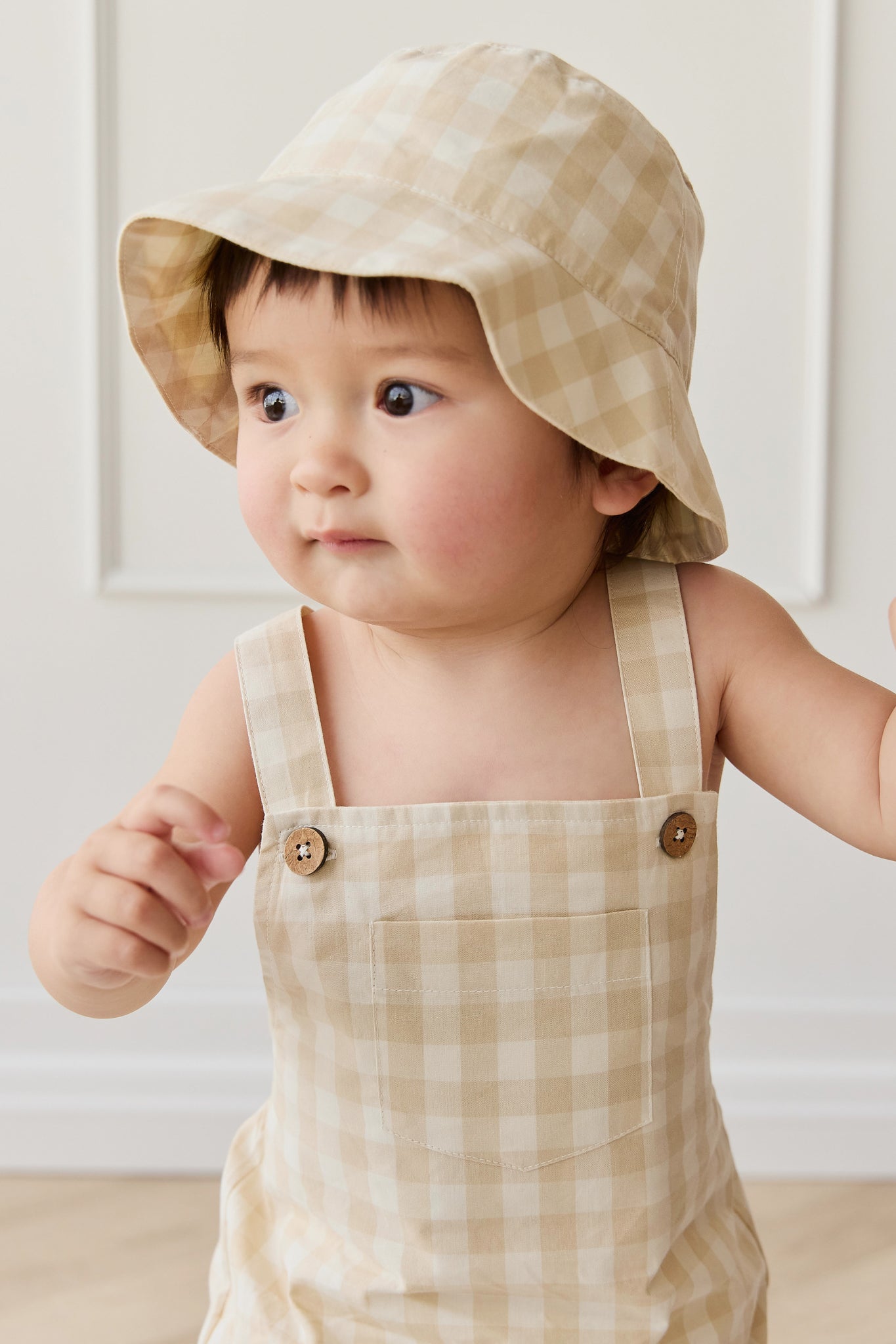 Organic Cotton Kingston Overall - Gingham Pale Khaki