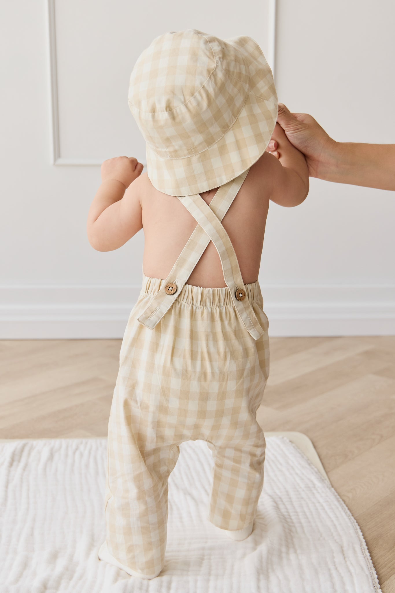 Organic Cotton Kingston Overall - Gingham Pale Khaki