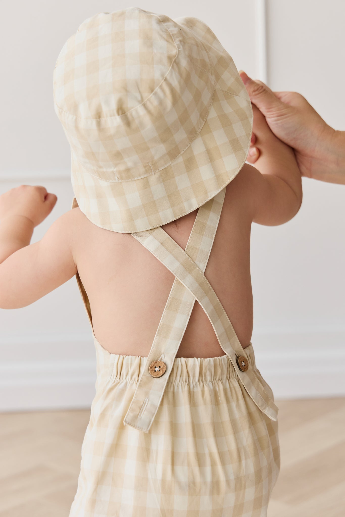 Organic Cotton Bucket Hat - Gingham Pale Khaki