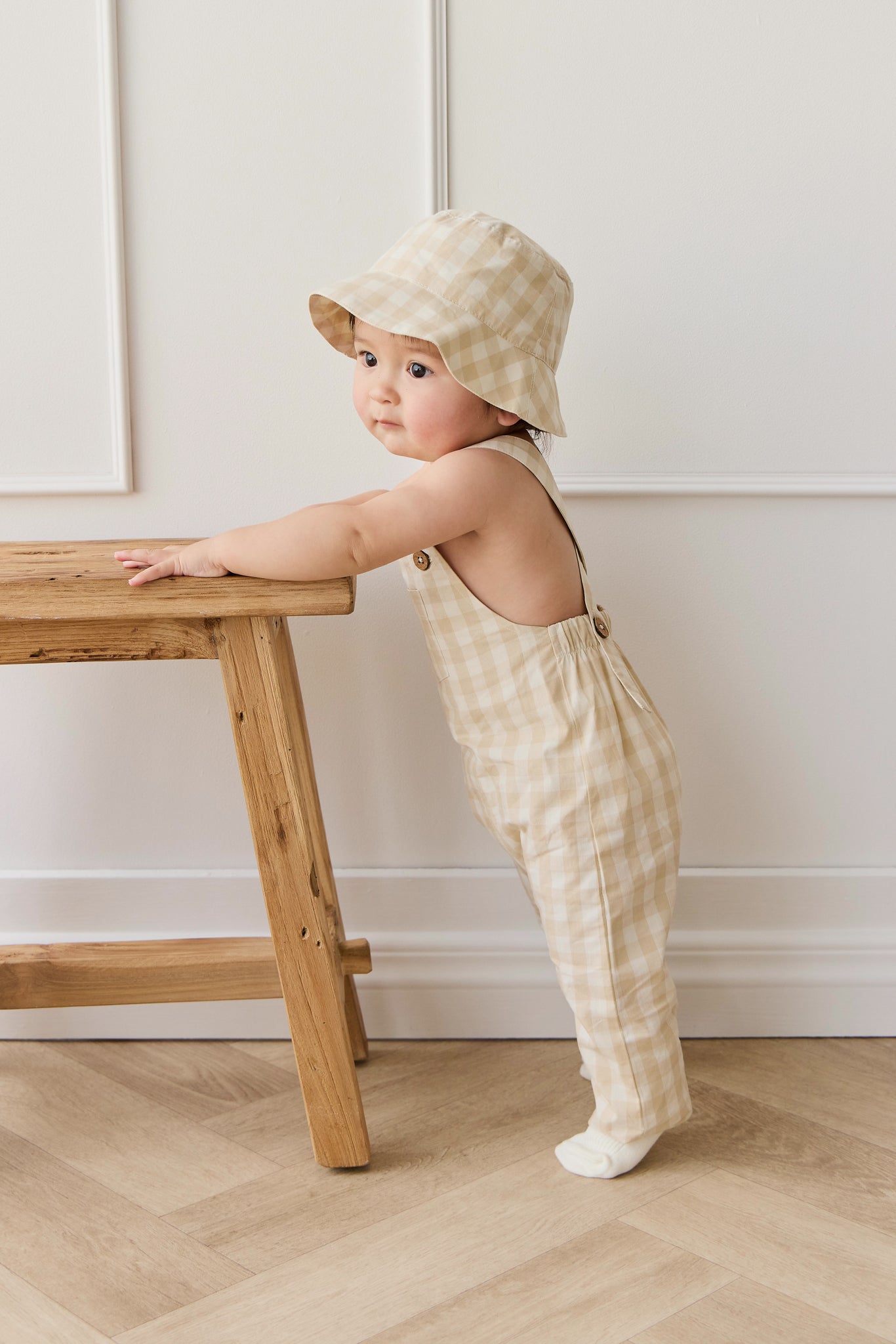 Organic Cotton Kingston Overall - Gingham Pale Khaki