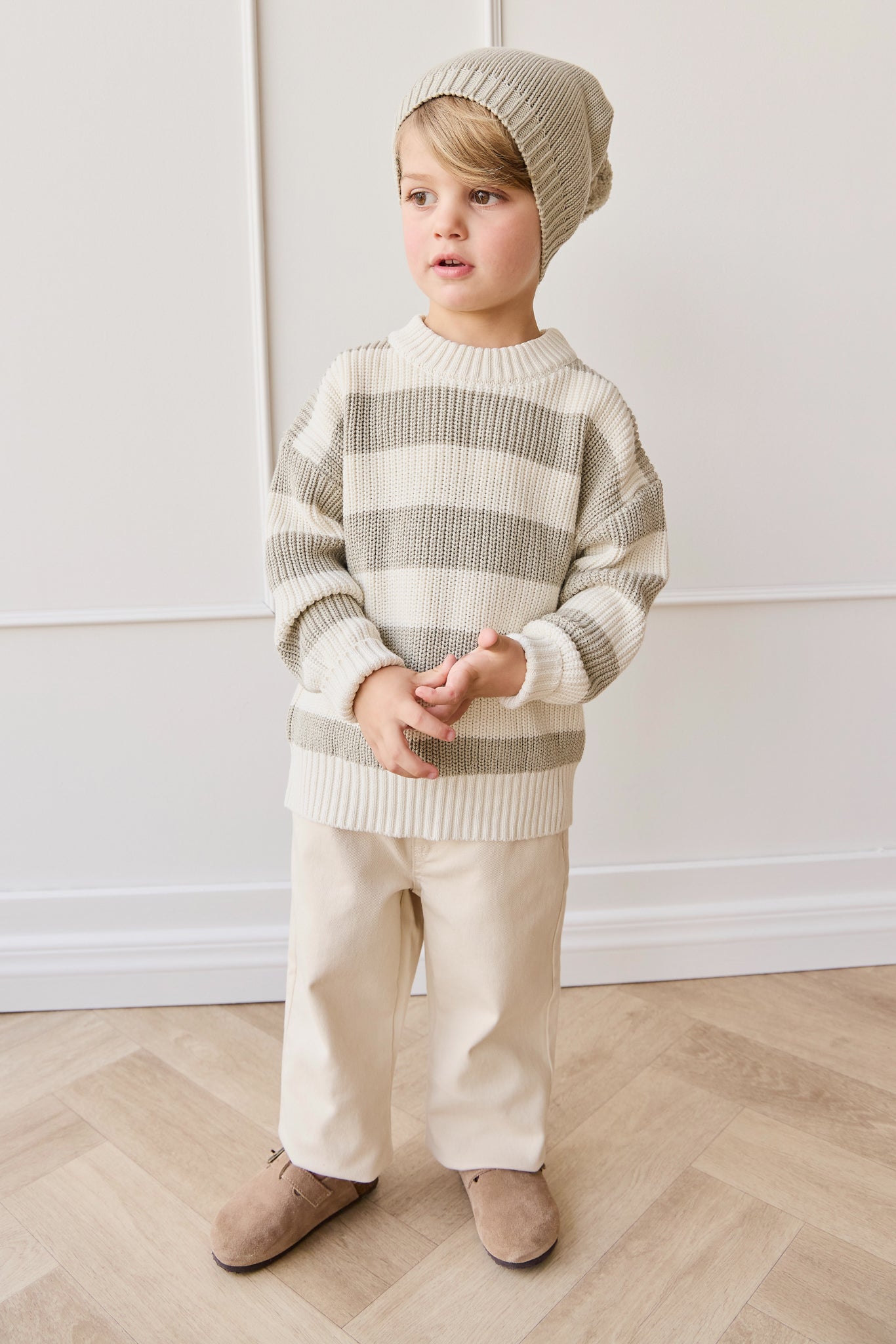 Johan Knit Jumper - Wide Knit Stripe Cloud/Raindance