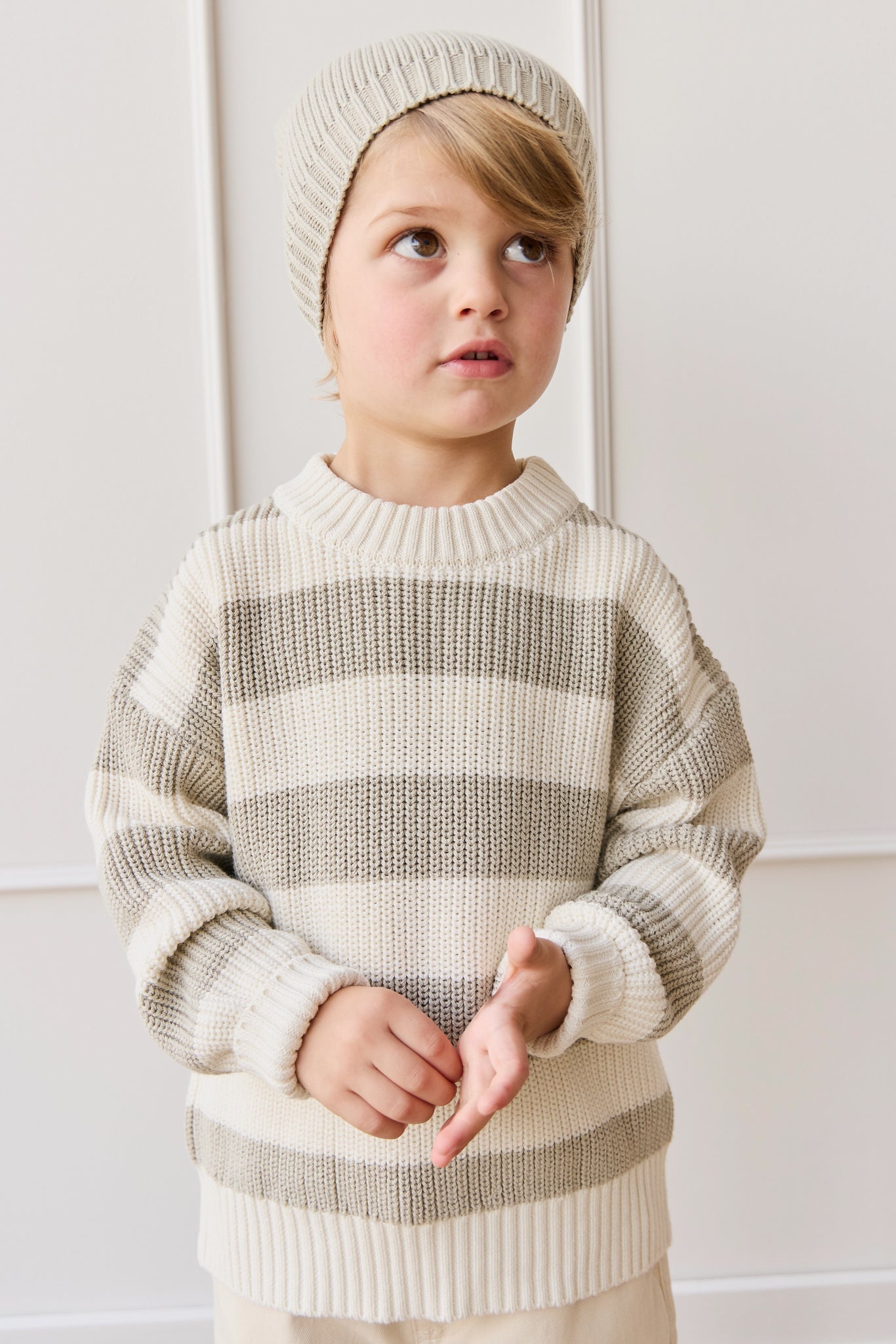 Johan Knit Jumper - Wide Knit Stripe Cloud/Raindance
