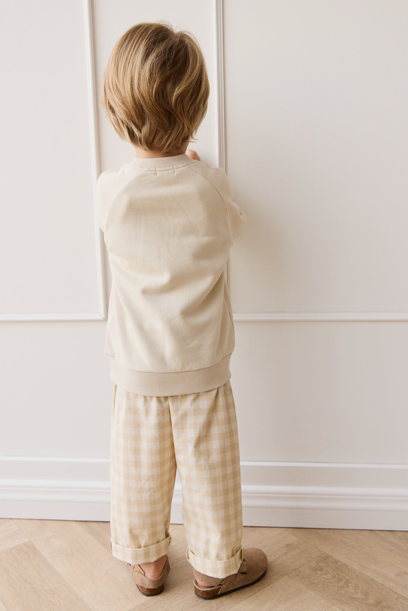 Organic Cotton Kingston Pant - Gingham Pale Khaki