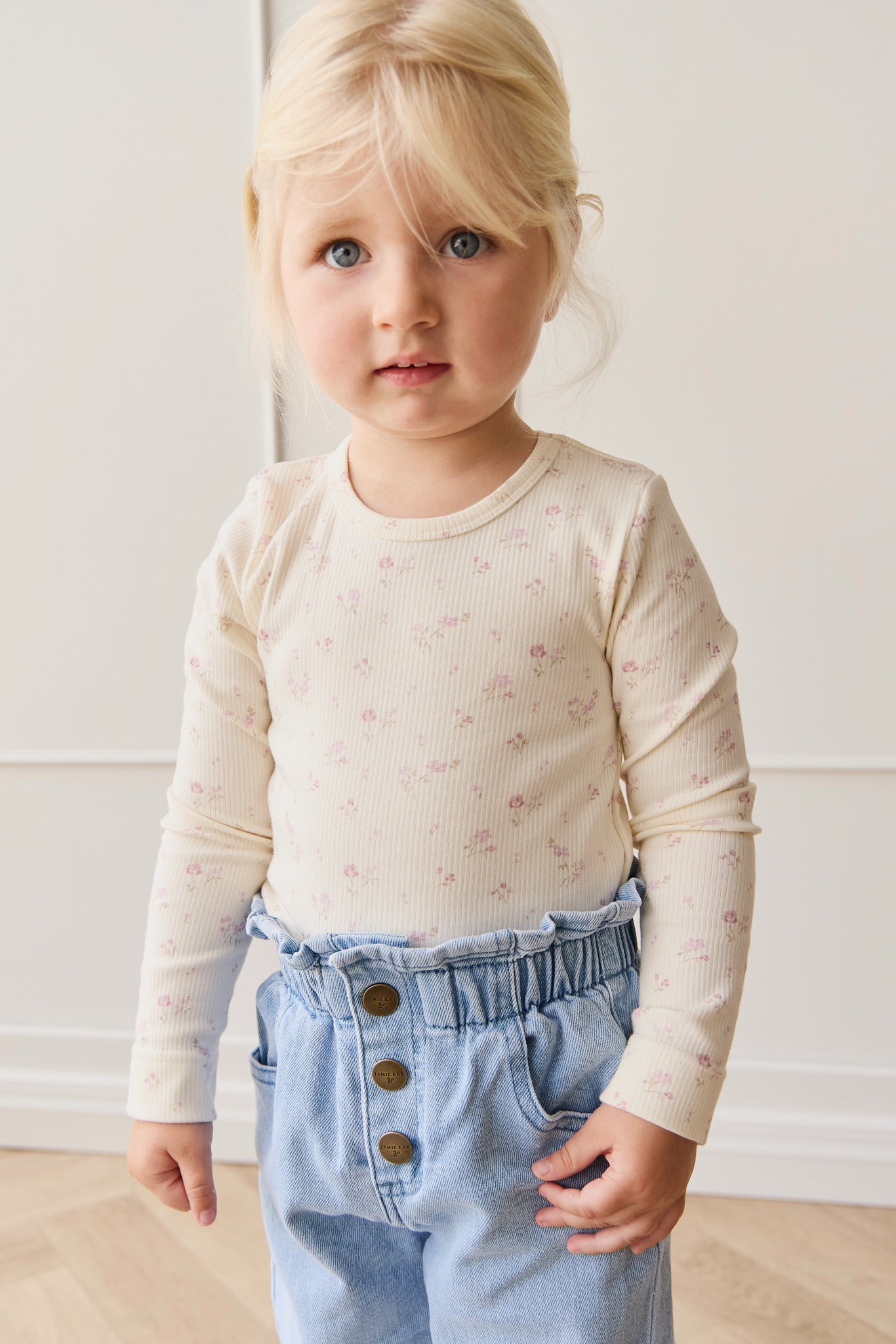 Organic Cotton Fine Rib Long Sleeve Top - Caroline Egret