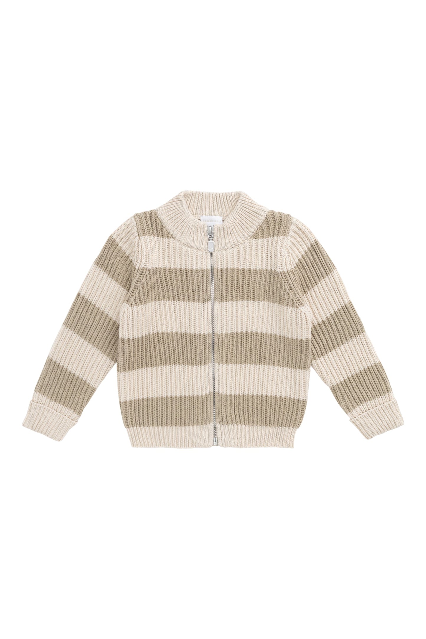 Idris Knit Zip Cardigan - Wide Stripe Rye/Buff