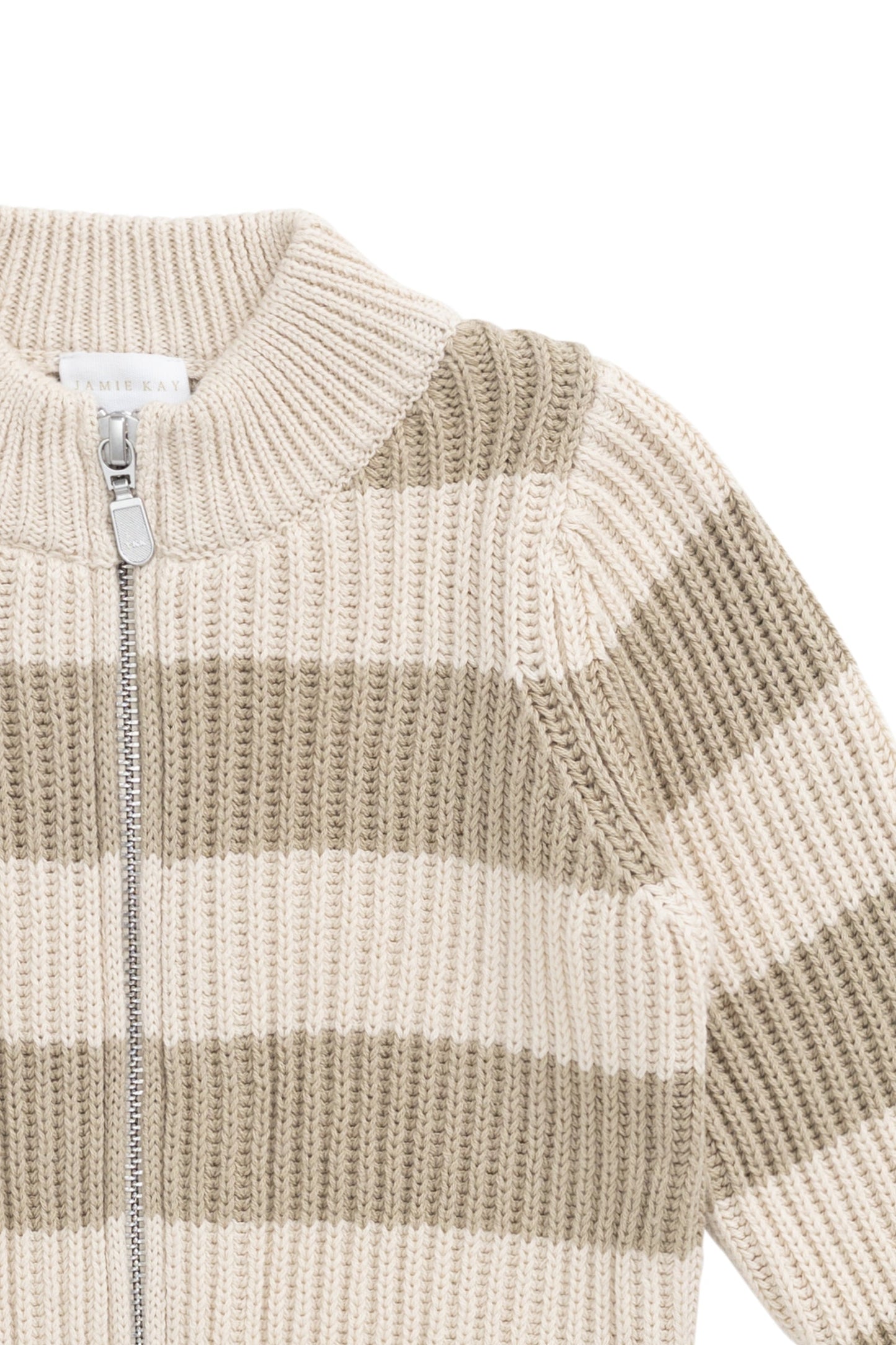Idris Knit Zip Cardigan - Wide Stripe Rye/Buff