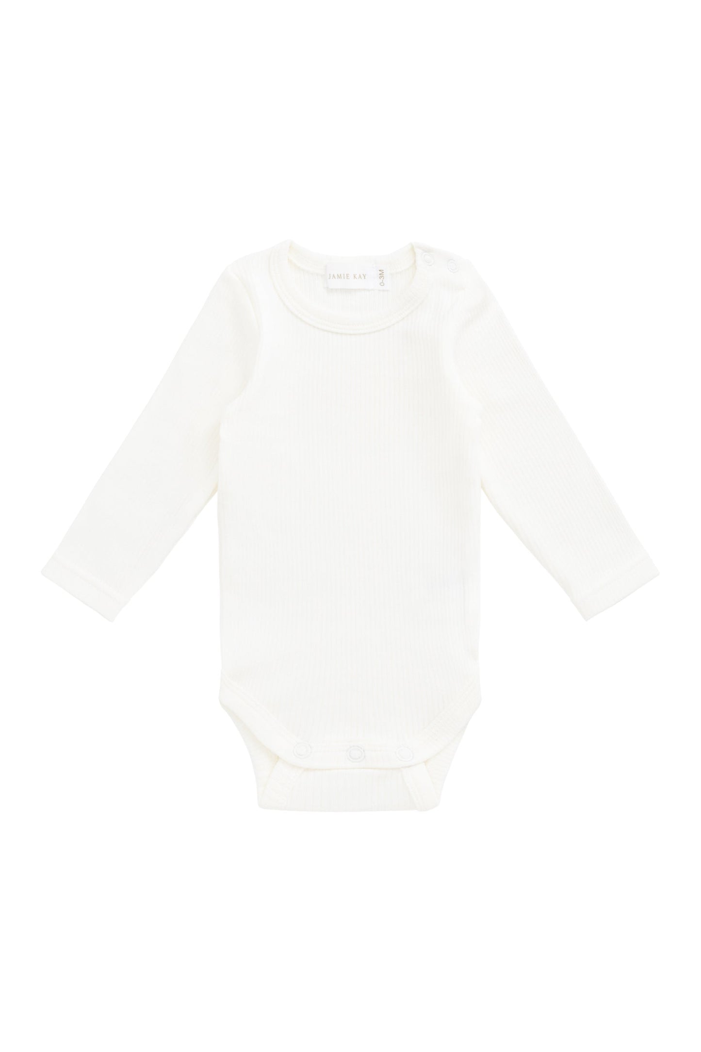 Organic Cotton Fine Rib Long Sleeve Bodysuit - Parchment