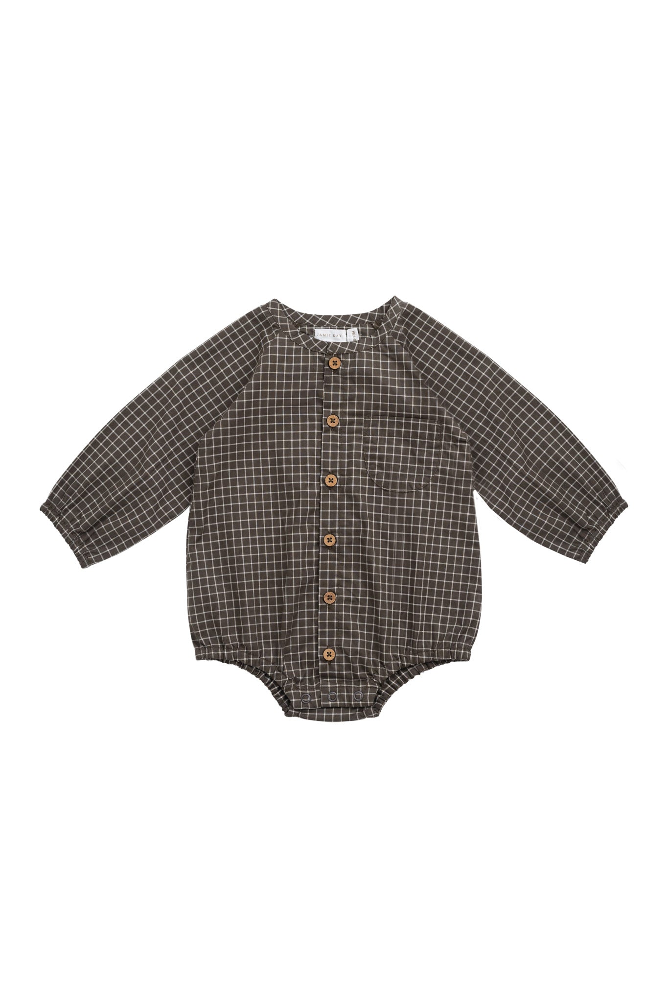 Organic Cotton Ellis Playsuit - Coffee Grid