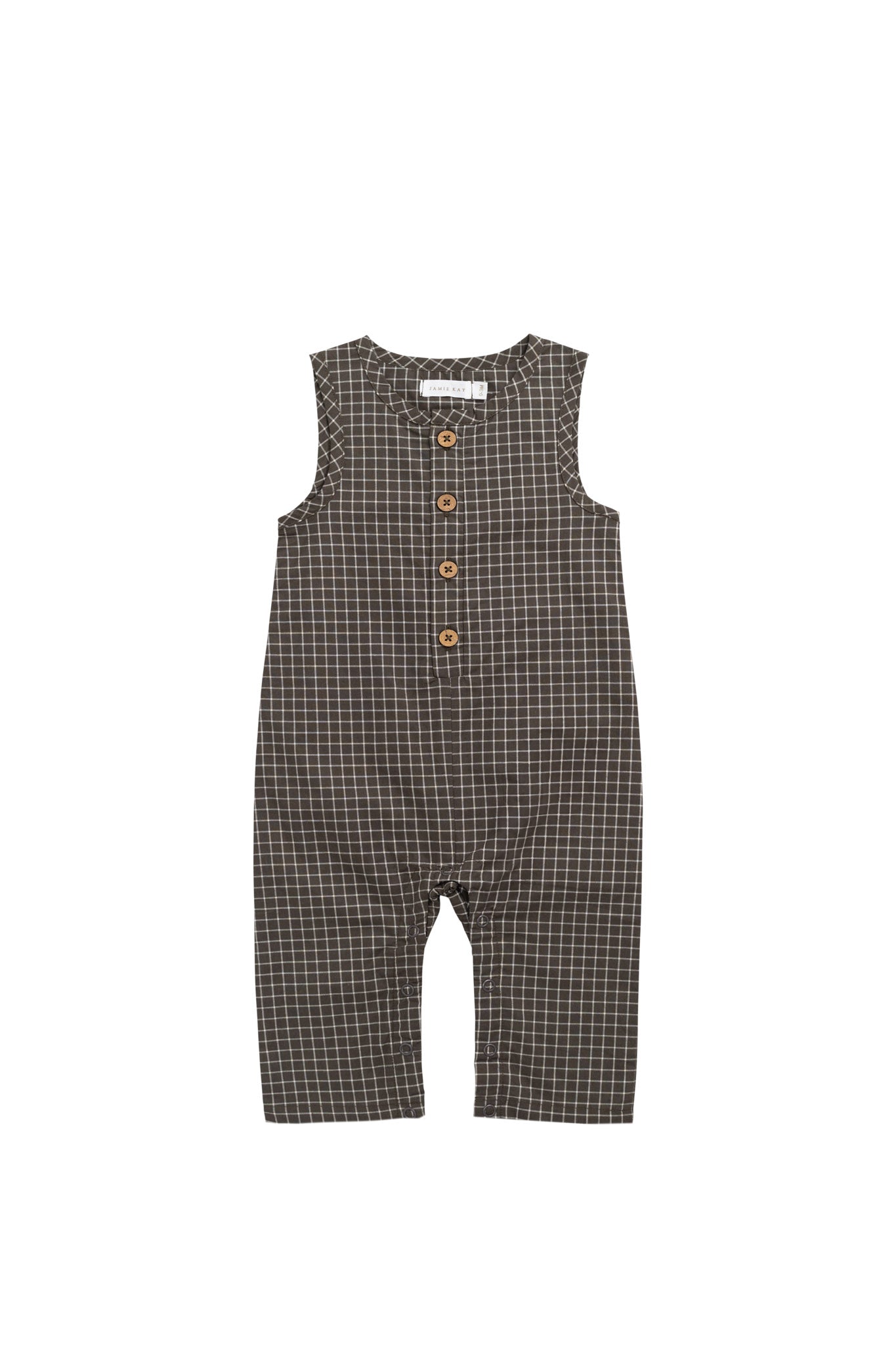 Organic Cotton Milo Jumpsuit - Coffee Grid