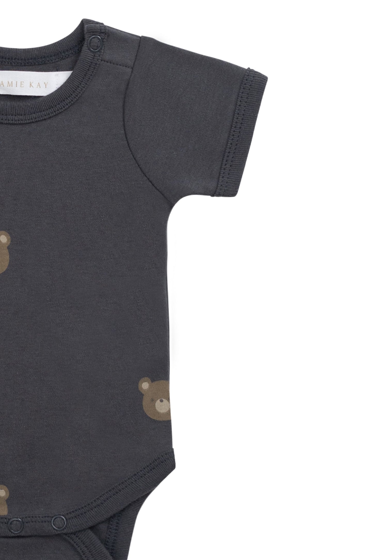 Organic Cotton Hudson Short Sleeve Bodysuit - Bobbie Bears Black Oyster