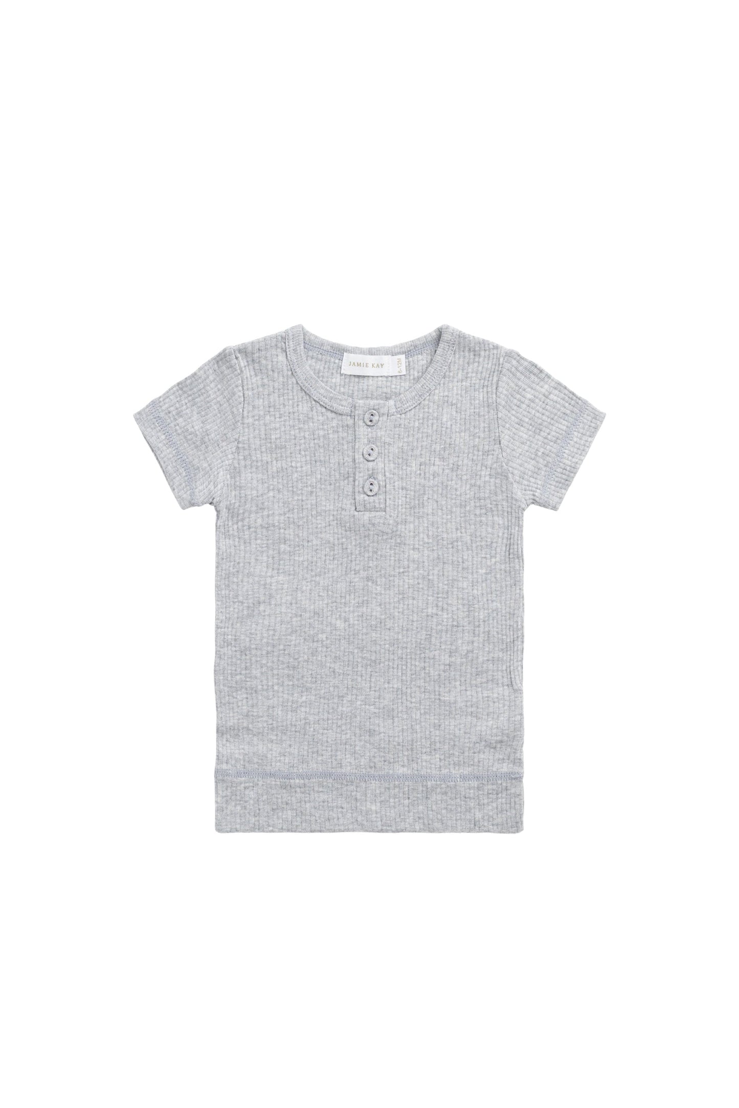 Organic Cotton Modal Henley Tee - Light Grey Marle