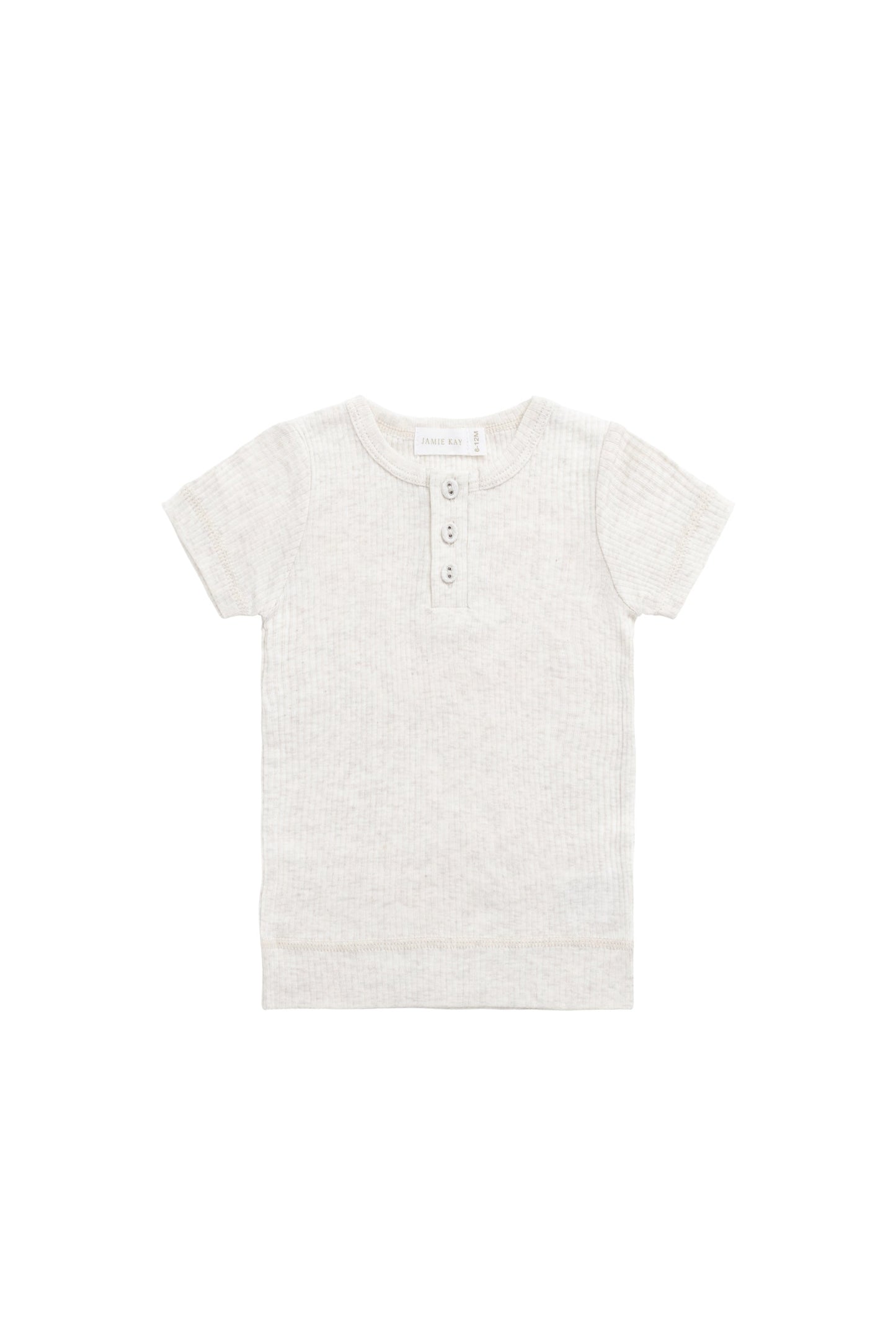 Organic Cotton Modal Henley Tee - Oatmeal Marle