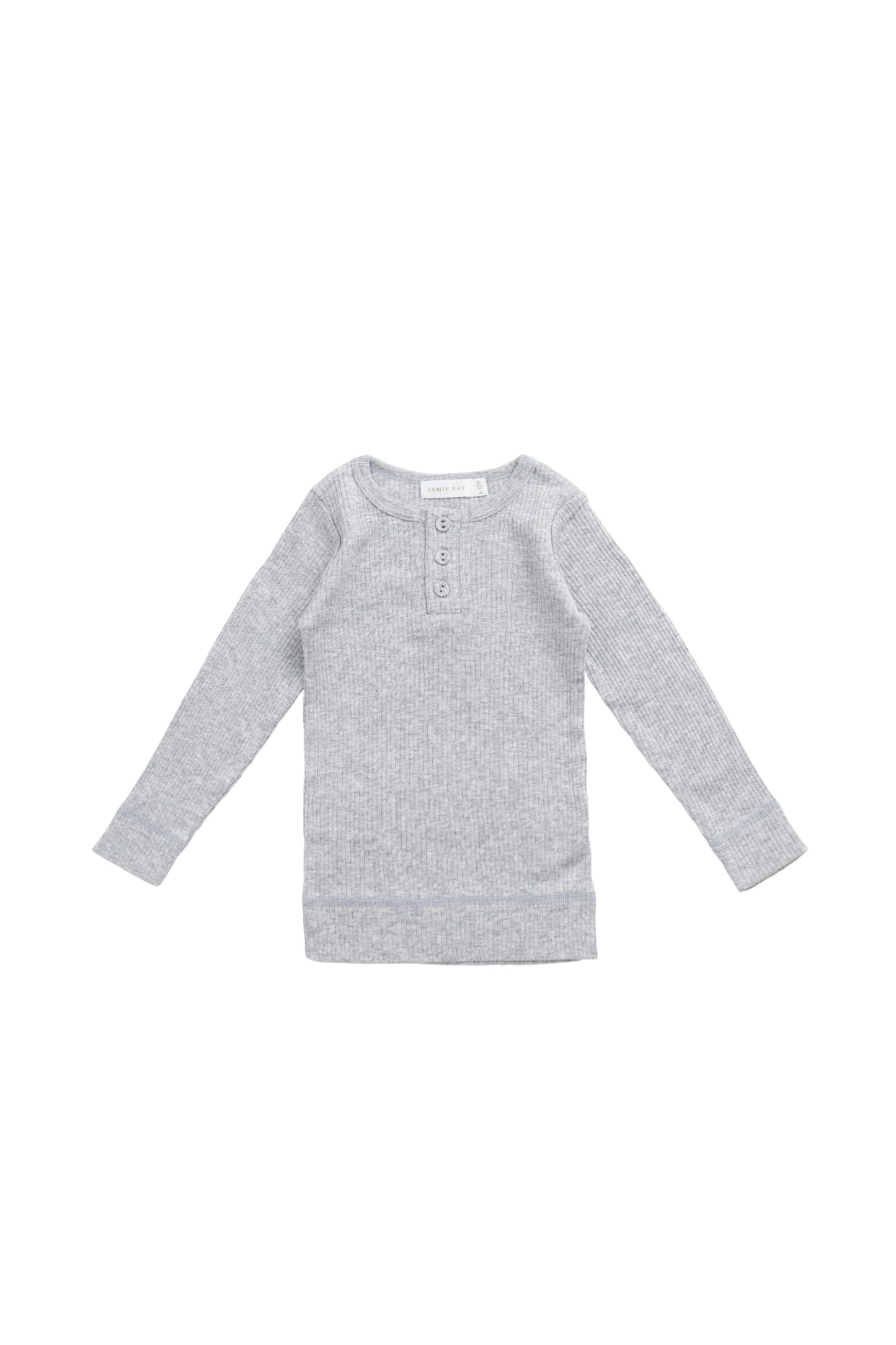 Organic Cotton Modal Long Sleeve Henley - Light Grey Marle