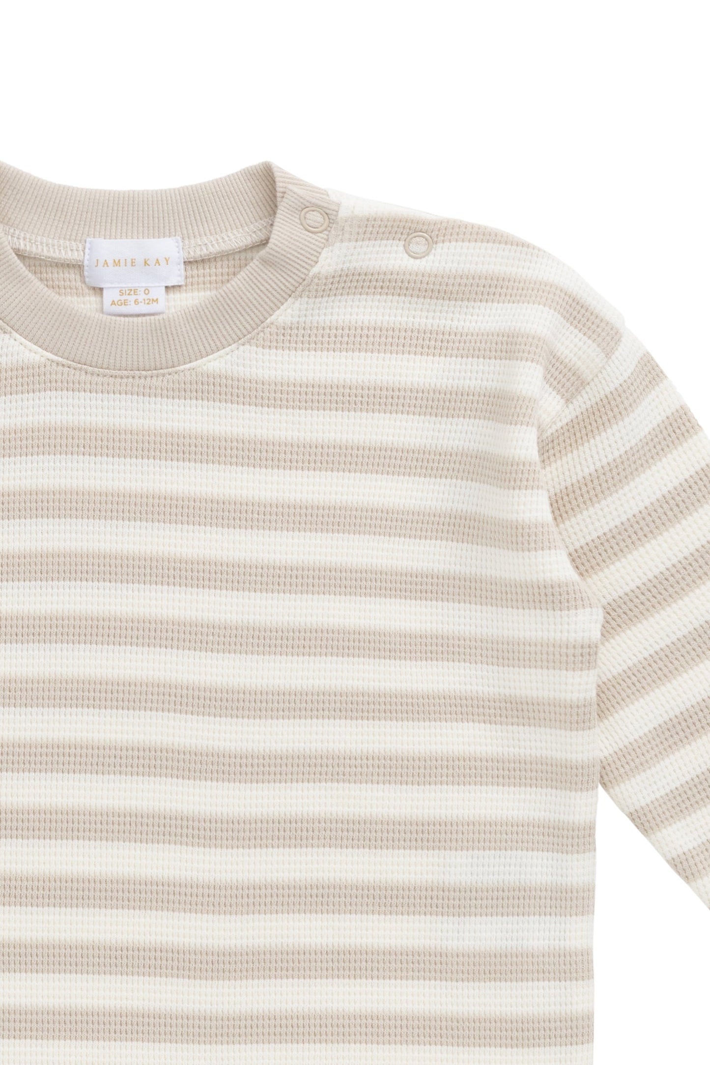 Organic Cotton Waffle Leith Long Sleeve Top - Staple Stripe Oat/Cloud