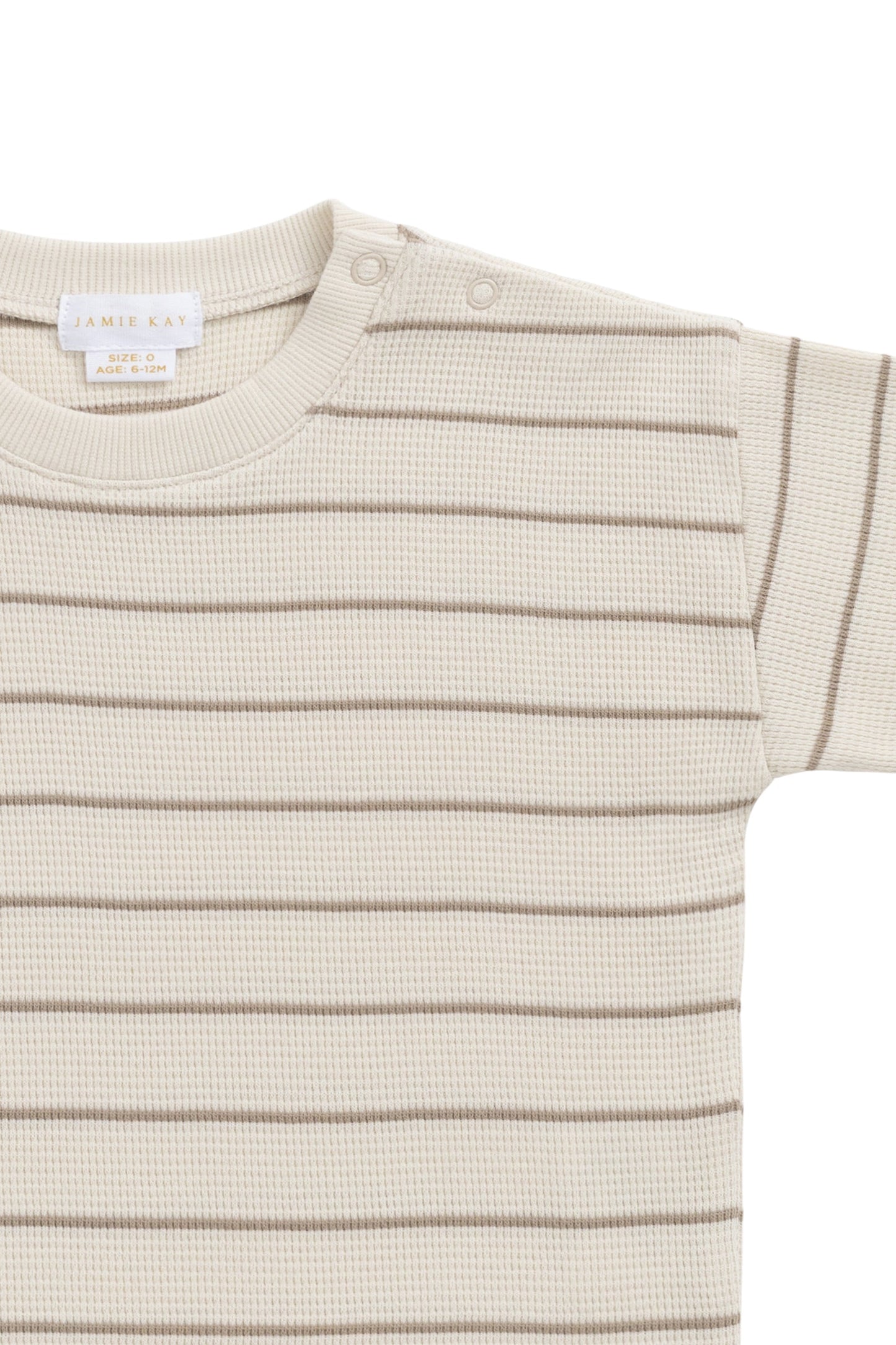 Organic Cotton Waffle Leith Tee - General Stripe Cassava/Batch