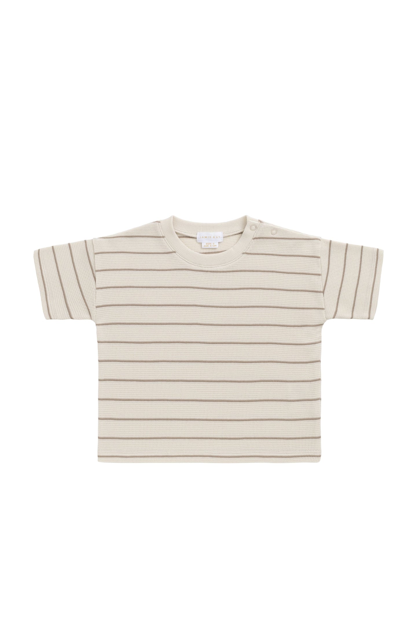 Organic Cotton Waffle Leith Tee - General Stripe Cassava/Batch