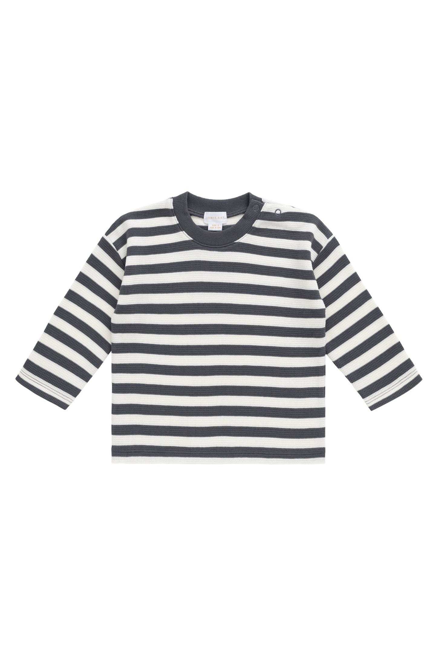 Organic Cotton Waffle Leith Long Sleeve Top - Oliver Stripe Atlantic/Cloud