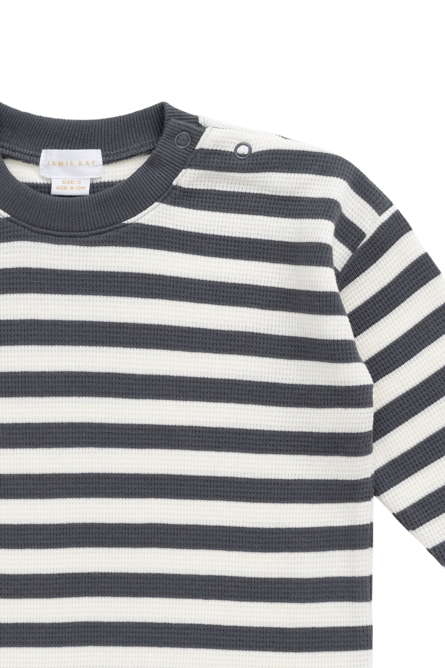Organic Cotton Waffle Leith Long Sleeve Top - Oliver Stripe Atlantic/Cloud