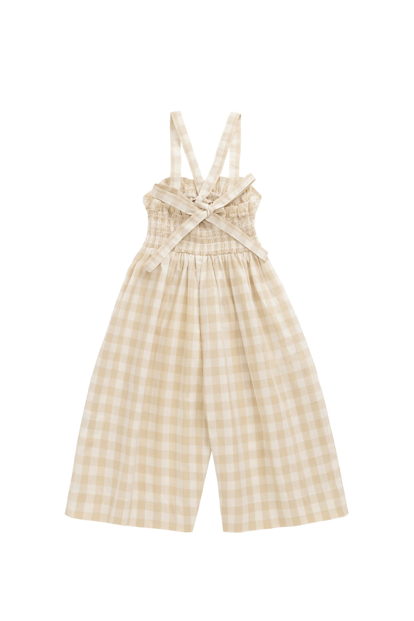 Organic Cotton Arabella Jumpsuit - Gingham Pale Khaki