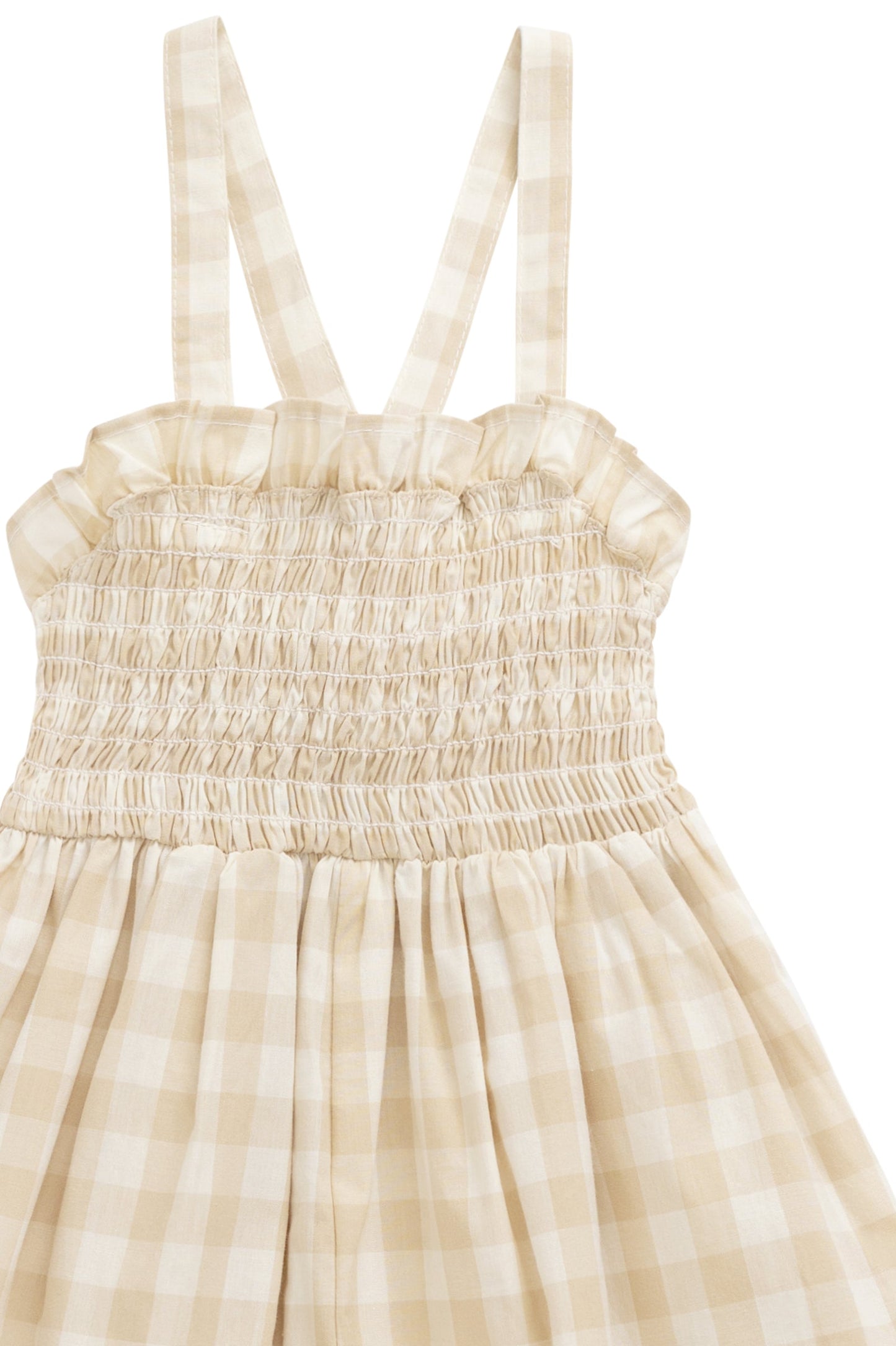 Organic Cotton Arabella Jumpsuit - Gingham Pale Khaki