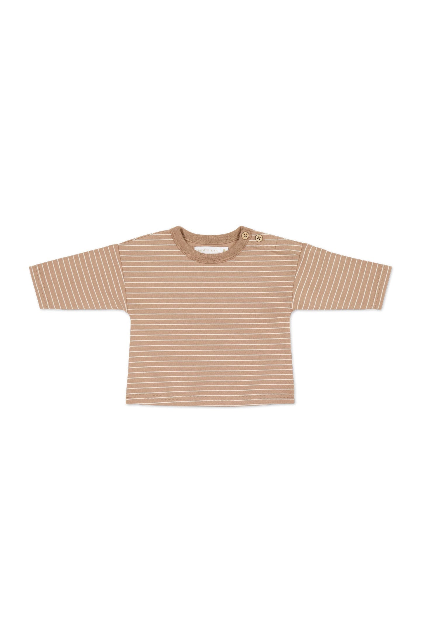 Organic Cotton Levi Long Sleeve Top - Daily Stripe Pale Terracotta/Buff