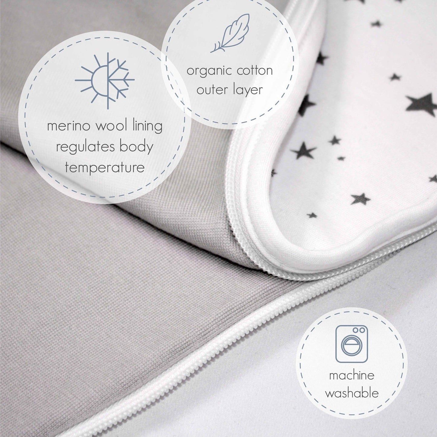 4 Season® Ultimate Baby Sleep Bag, Merino Wool & Organic Cotton, Star Gray