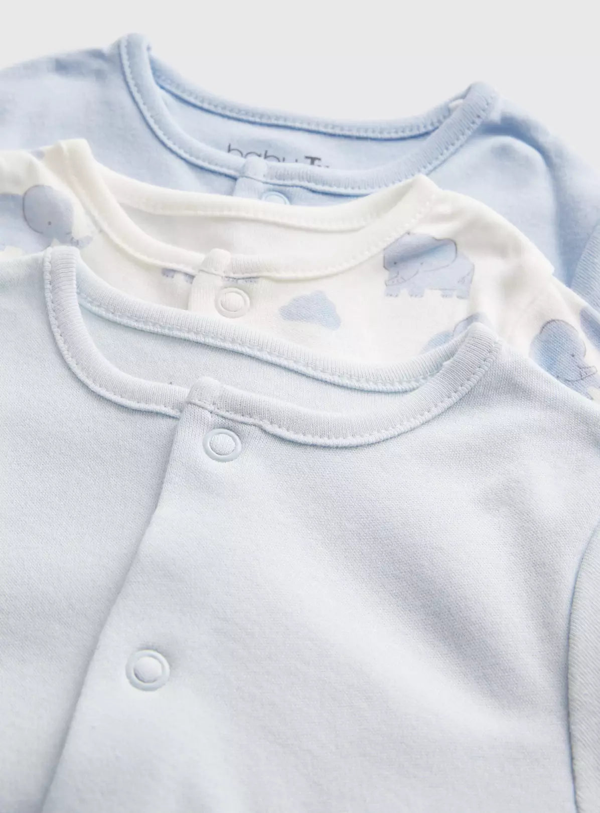 Blue Elephant Print Long Sleeve Sleepsuits 5 Pack 6-9