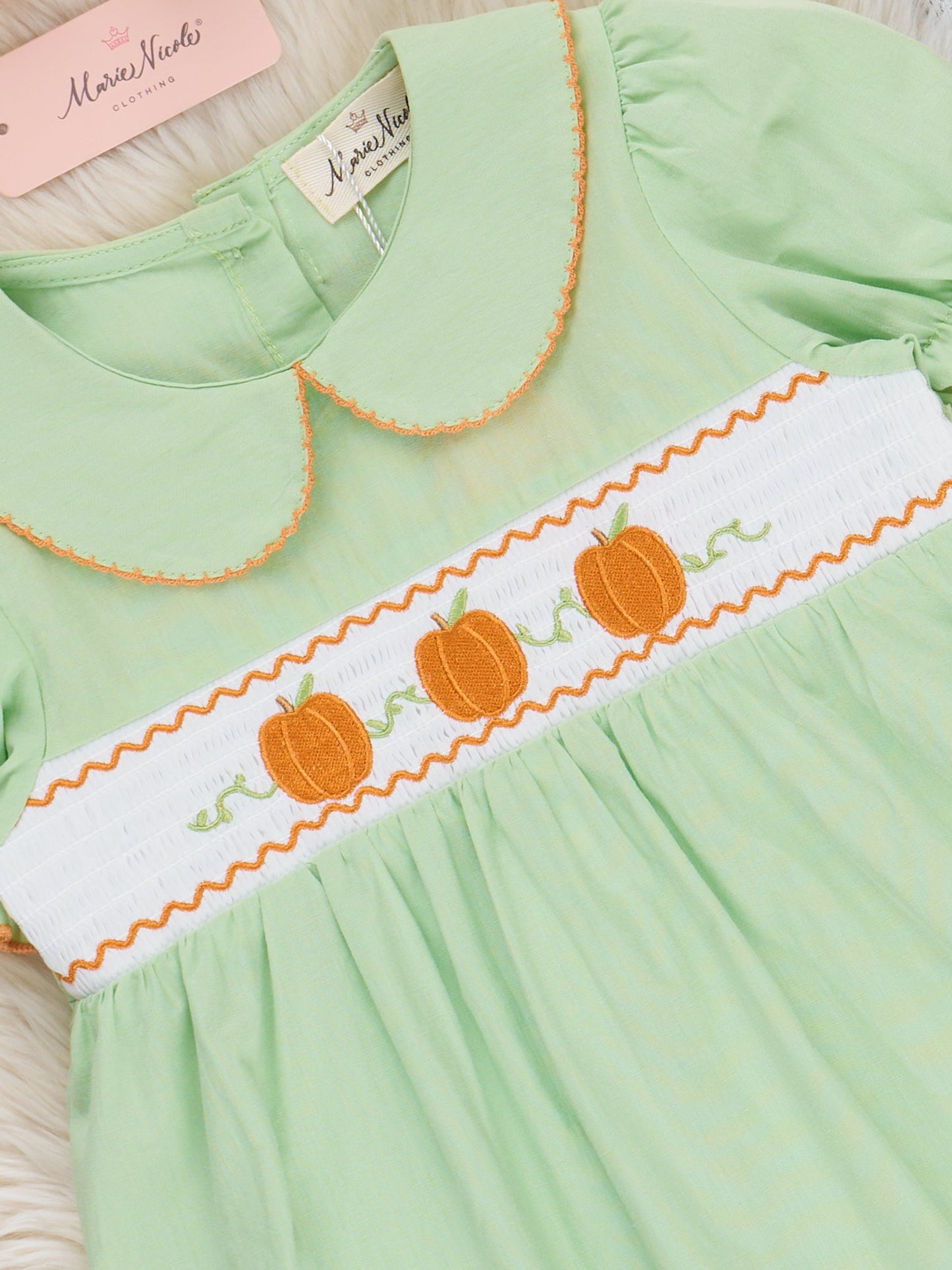 Smocked Embroidered Sweet Pea Pumpkin Dress