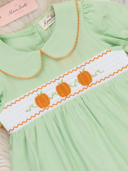 Smocked Embroidered Sweet Pea Pumpkin Dress