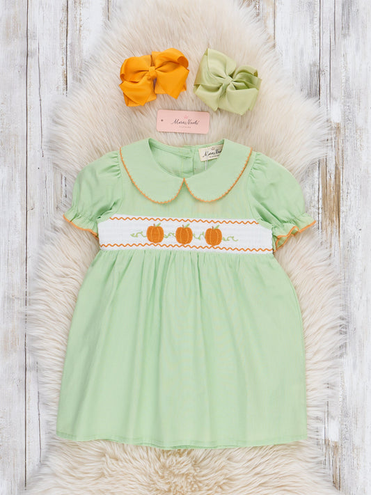 Smocked Embroidered Sweet Pea Pumpkin Dress