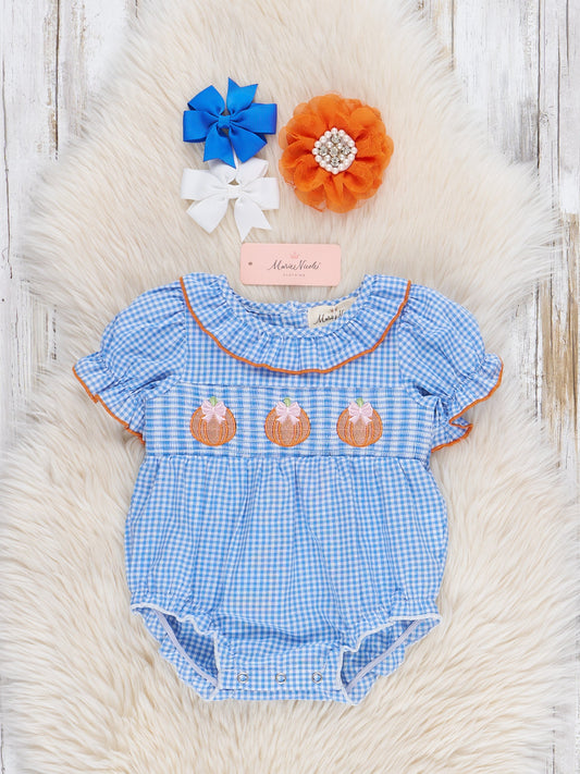 Pumpkin Posh Cutie Embroidered Smocked Bubble