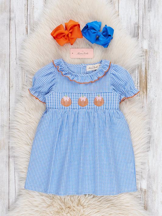 Pumpkin Posh Cutie Embroidered Smocked Dress