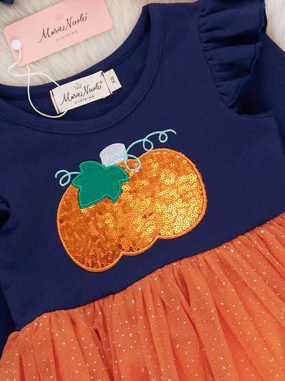 Embroidered Sparkle Pumpkin Ruffle Tulle Dress
