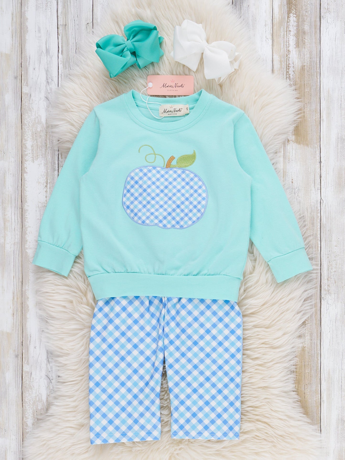Embroidered Gingham Grove Pumpkin Outfit