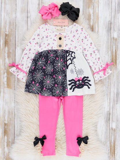 Spider Webs Ruffle Outfit - Pink Floral