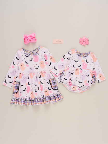 Pink & Purple Ghosts & Bats Ruffle Dress